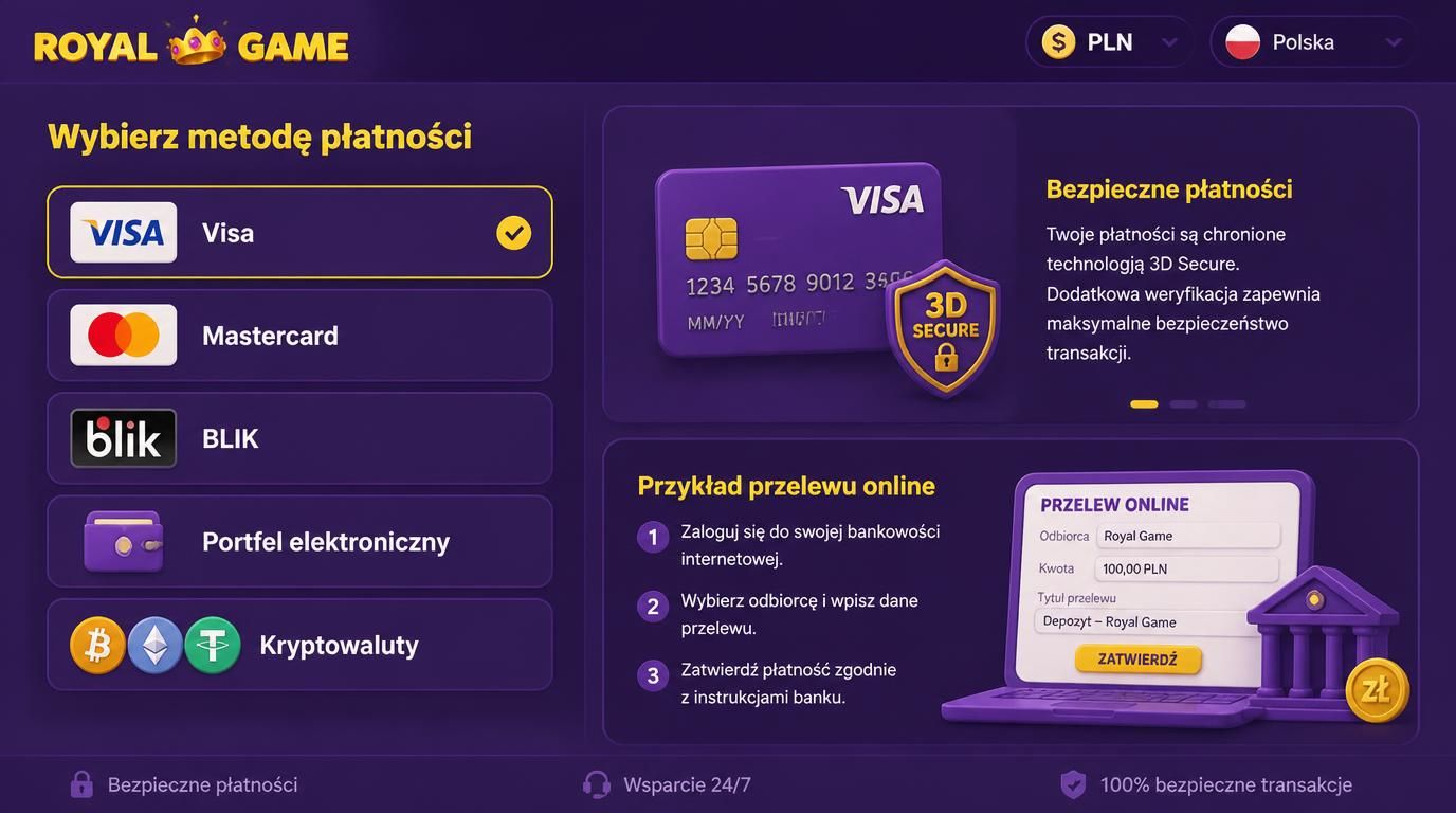  Ikona kart i krypto z opcjami płatności w PLN na ekranie kasyna