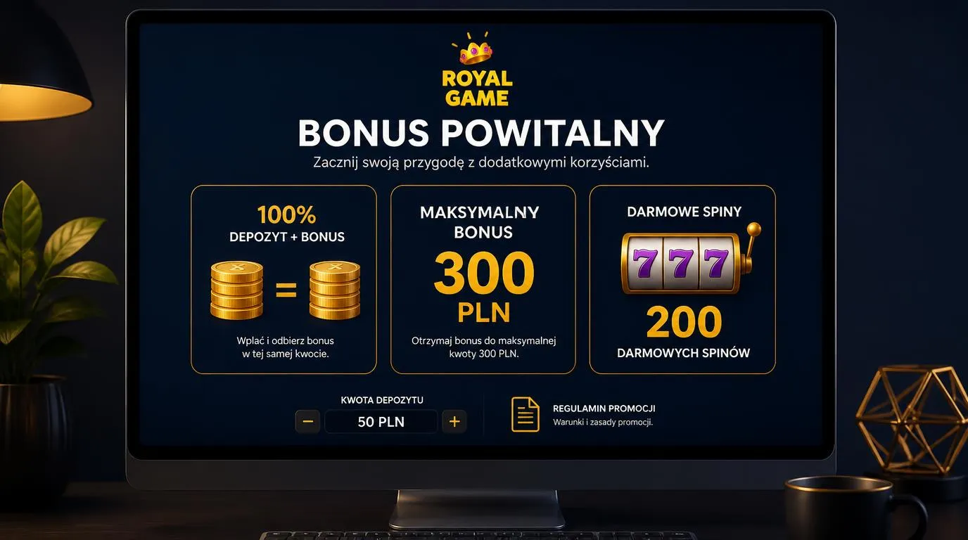 Panel bonusu powitalnego z symbolem podwojenia wpłaty, monetami PLN i ikoną darmowych spinów